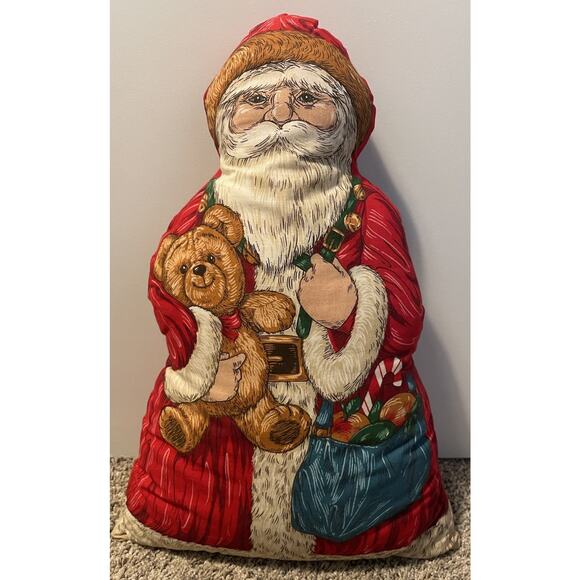Vintage Stuffed Cloth Folk Art Christmas Santa Figurine 18" Tall Decor Handmade - Picture 1 of 7